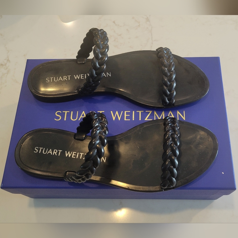 Stuart Weitzman Black Braided Slide Sandals